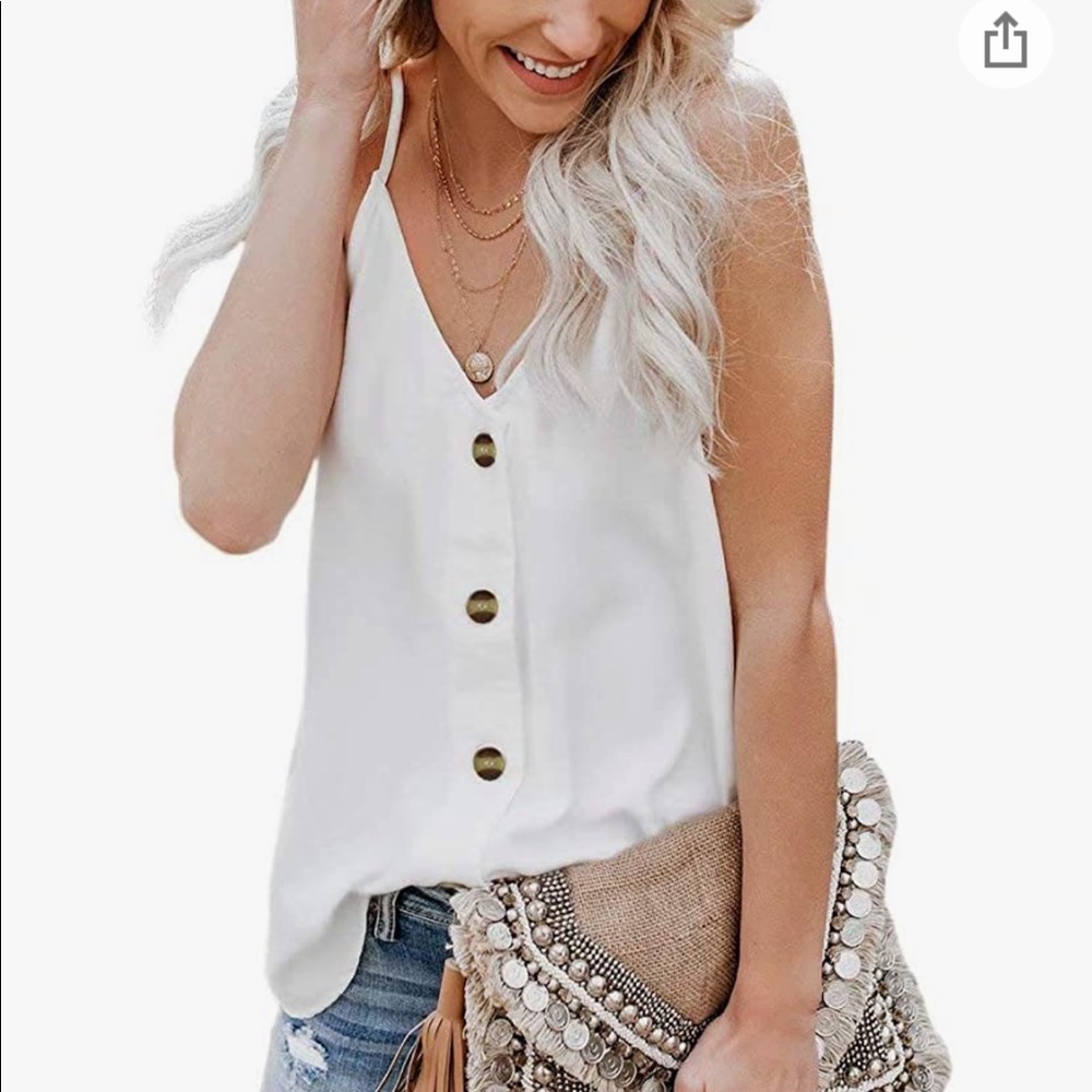White Button-Front Spaghetti Strap Tank